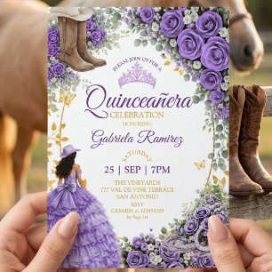 Convites Rosas Lavanda Ocidental Dourado Quinceañera Countr