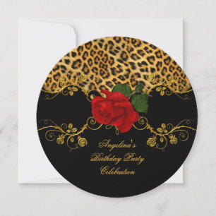 Convites Rosas Leopard Vermelho Preto Dourado Festa de Aniv