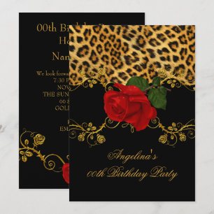 Convites Rosas Leopard Vermelho Preto Dourado Festa de Aniv