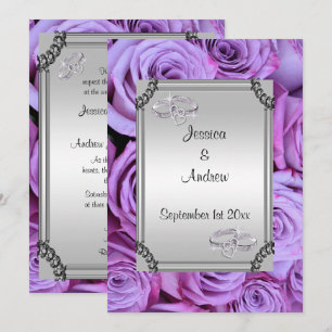 Convites Rosas Lilac e Anéis de Casamento Diamond