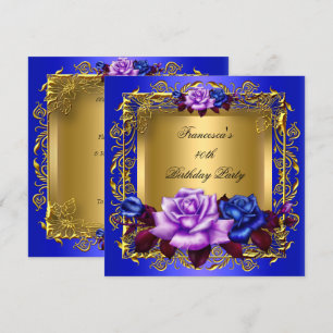 Convites Rosas Lilás Azul Regal Ouro Elegante Aniversário A