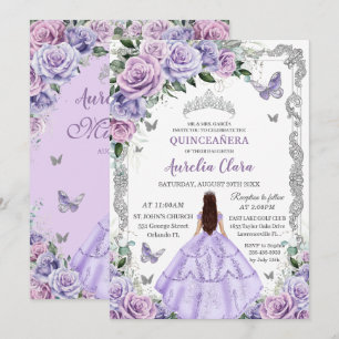 Convites Rosas Lilás Roxas Borboleta Princesa Quinceanera