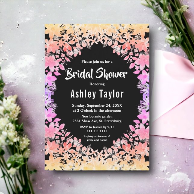 Convites Rosas Luminosos  Pretos, Chá de panela Floral (Criador carregado)