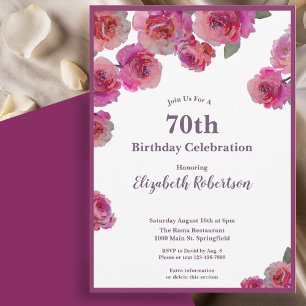 Convites Rosas Magenta Elegantes Aniversário de 70 anos par