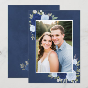 Convites Rosas Marbled Blue Boho Foto Underlay Casamento