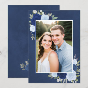 Convites Rosas Marbled Blue Boho Foto Underlay Casamento