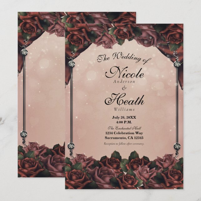 Convites Rosas Marrom Ferrugem Mocha Elegante Casamento de  (Frente/Verso)