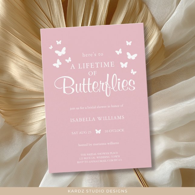 Convites Rosas Modernas Um Brinde a uma Vida de Borboletas (Invite shown in 5 x 7 inches, choose size, paper and corner style. Buy print or digital invitations.)