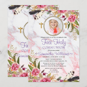 Convites Rosas Modernos Elegantes Blush Foto Primeira Comun