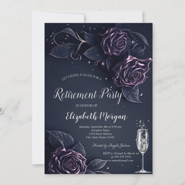 Convites Rosas Negras Aposentadoria Gótica (Frente)