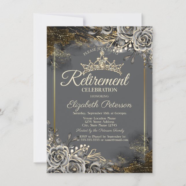 Convites Rosas Negras Elegante Retirada de Cinza (Frente)