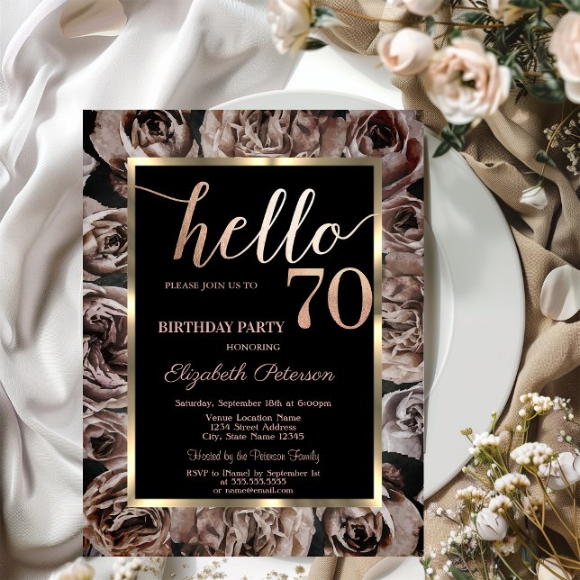 Convites Rosas Negras Elegantes 70º Aniversário (Criador carregado)