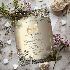 Convites Rosas Negras Elegantes, Luzes de Corda 65º Anivers