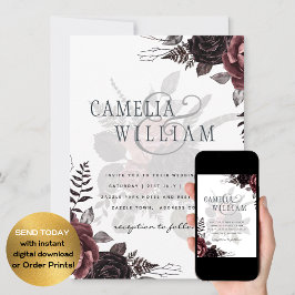 Convites Rosas Negras Escuros de Borgonha Queda Inverno