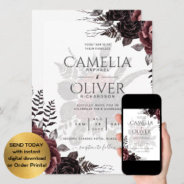 Convites Rosas Negras Escuros de Borgonha Queda Inverno