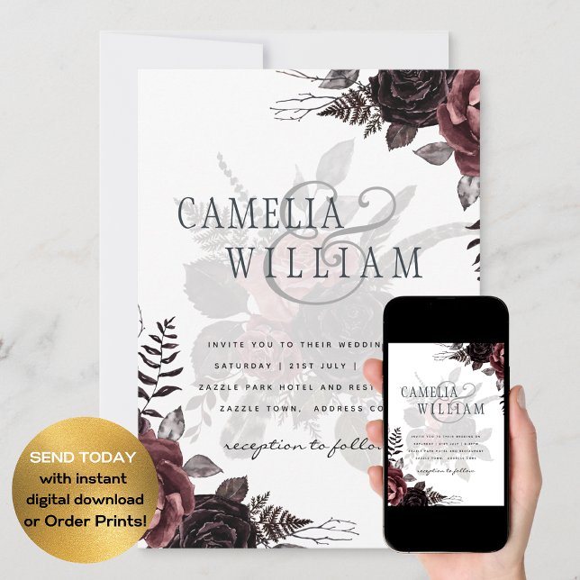 Convites Rosas Negras Escuros de Borgonha Queda Inverno (Criador carregado)