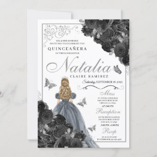 Convites Rosas Negras Prateada Borboleta Princesa Quinceañe