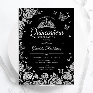 Convites Rosas Negros Borboletas Quinceanera