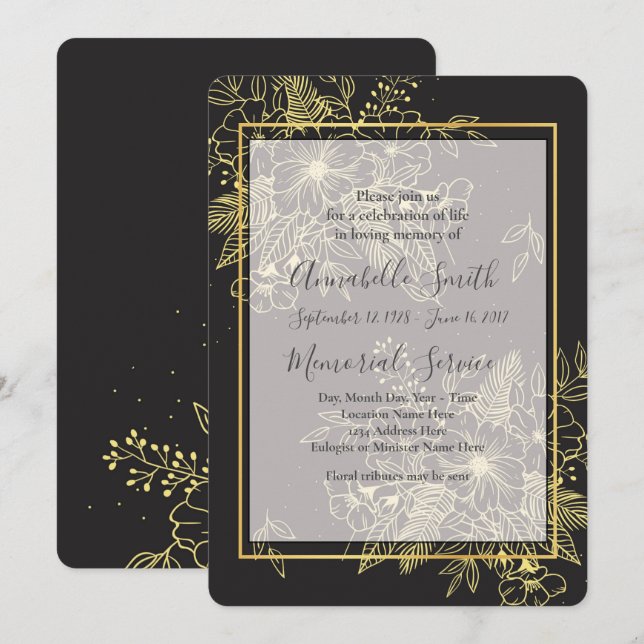 Convites Rosas ouros que adoram memória (Frente/Verso)