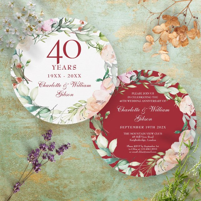 Convites Rosas para o 40º Aniversário de Casamento Rubi (Criador carregado)