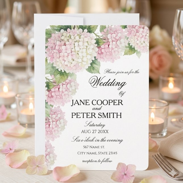 Convites Rosas pastéis e hortênsias brancas Casamento Simpl (Criador carregado)