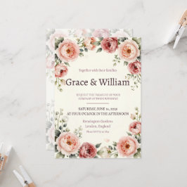 Convites Rosas Peônia Rosa Bege Casamento Romântico Persona