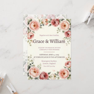 Convites Rosas Peônia Rosa Bege Casamento Romântico Persona