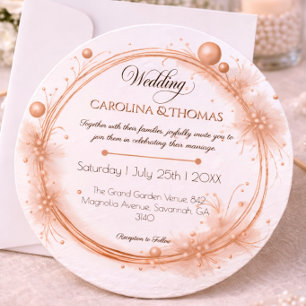 Convites Rosas Pérolas Ouro Moderno Casamento Elegante