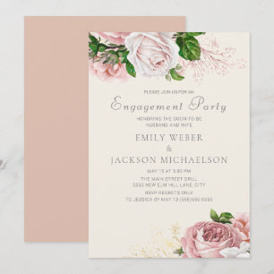 Convites Rosas Pink Elegantes Florais Creme Festa de Noivad