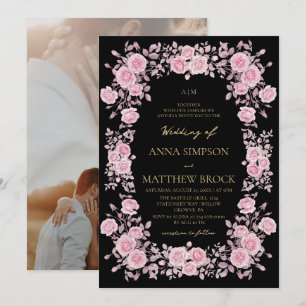 Convites Rosas Pink empoeiradas Quadro floral elegante Casa