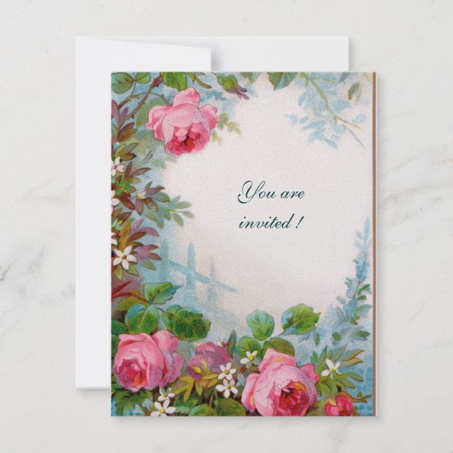 Convites ROSAS PINK, JASMINS Floral Branco Pérola  Papel (Frente)