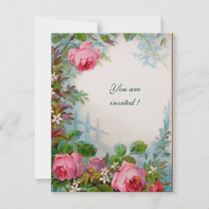 Convites ROSAS PINK, JASMINS Floral Branco Pérola Papel