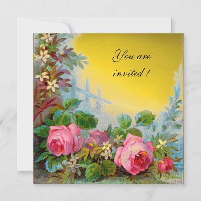 Convites ROSAS PINK & JASMINS gema amarelo escuro (Frente)