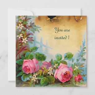 Convites ROSAS PINK & JASMINS pergaminho rosa verde