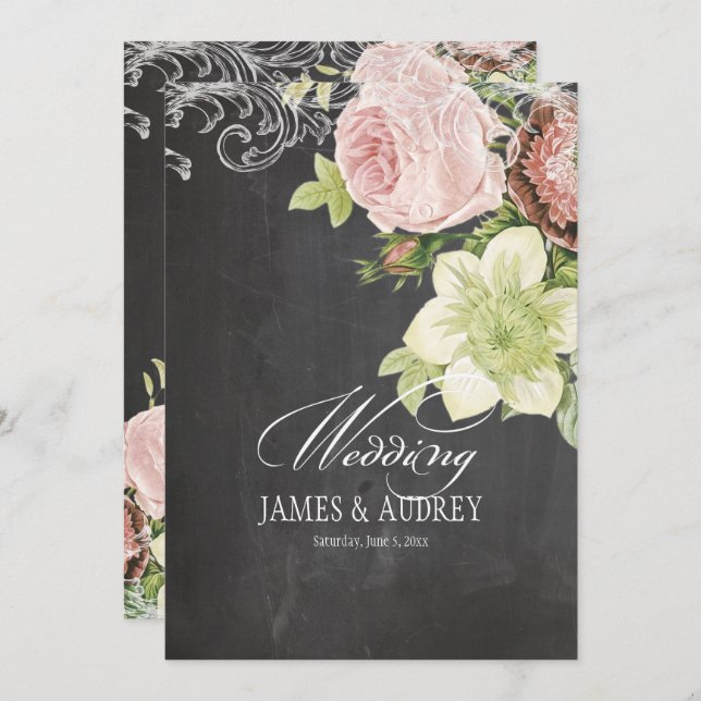 Convites Rosas PixDezines CHALKBOARD/ROCOCO/VINTAGE (Frente/Verso)