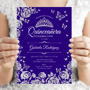 Convites Rosas Prateadas Roxas Borboletas Quinceanera