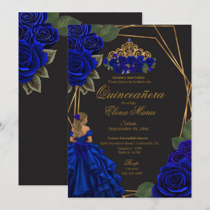 Convites Rosas Pretas Azuis Ouro Princesa Quinceañera 