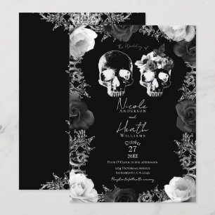 Convites Rosas Pretas Brancas Caveira Esqueleto Casamento G