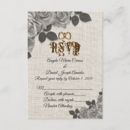 Convites Rosas pretas e brancas em RSVP de casamento em lin