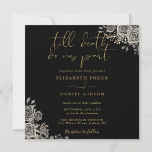 Convites Rosas Pretas e Douradas Floral Casamento Gótico