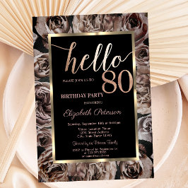 Convites Rosas Pretas Elegantes 80º Aniversário