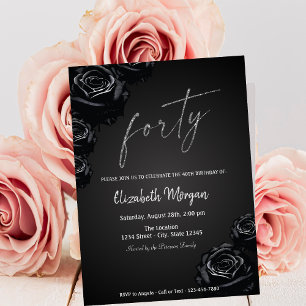 Convites Rosas Pretas Elegantes Aniversário de 40 anos Góti