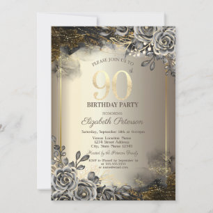 Convites Rosas Pretas Elegantes, Luzes de Corda Aniversário