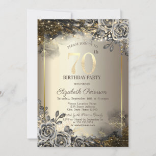 Convites Rosas Pretas Elegantes, Luzes de Corda Aniversário