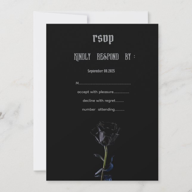 Convites Rosas Pretas Simples Gótico RSVP  (Frente)