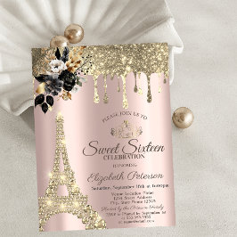 Convites Rosas Pretas Torre Eiffel Dourado Gotejante Doce 1