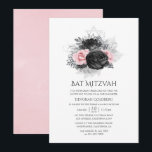 Convites Rosas preto rosa e prata, Bat Mitzvah<br><div class="desc">Vintage black,  rosa e prata floral bat mitzvah convite personalizável para suas especificidades.</div>
