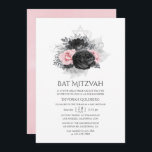 Convites Rosas preto rosa e prata, Bat Mitzvah<br><div class="desc">Vintage black,  rosa e prata floral bat mitzvah convite personalizável para suas especificidades.</div>