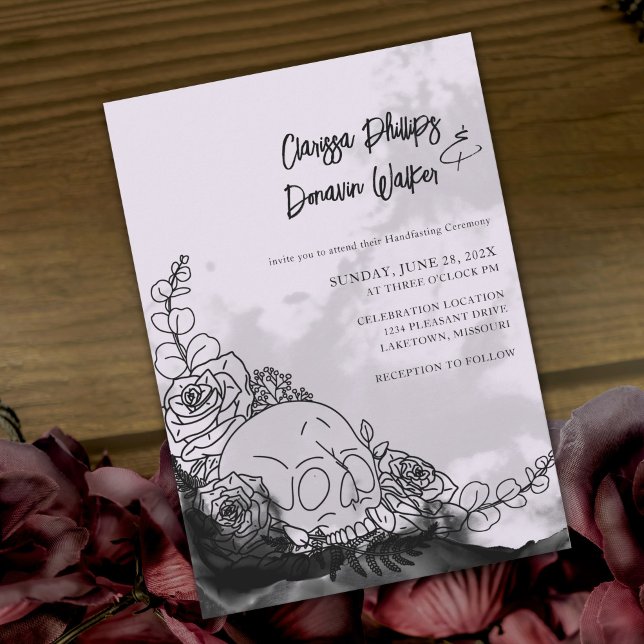 Convites Rosas Pretos Góticos e Lavandas Crânio Manipulando (Criador carregado)