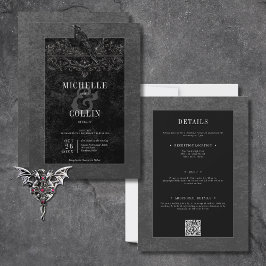 Convites Rosas Pretos Góticos, Raven e Pretos Dois Lados